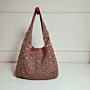 Light Brown Crochet Bag with Lining & Magnetic Lock - 27x35 cm