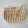 Gold Crochet Shoulder Bag with Chain Strap & Magnetic Closure - 23x18 cm