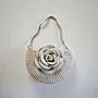 Silver Metallic Crochet Evening Bag with Chain Strap - 24 cm Diameter
