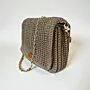 Khaki Crochet Shoulder Bag with Double Magnetic Closure - 27x17x9 cm
