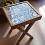 Small Ceramic Accent Table - Pine Wood Side Table - 33x33x44 cm thumbnail