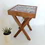 Small Ceramic Accent Table - Pine Wood Side Table - 33x33x44 cm thumbnail