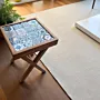 Small Ceramic Accent Table - Pine Wood Side Table - 33x33x44 cm thumbnail
