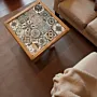 Small Ceramic Accent Table - Pine Wood Side Table - 33x33x44 cm thumbnail