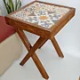 Small Ceramic Accent Table - Pine Wood Pattern Top - 33x33x44 cm thumbnail