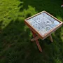Small Ceramic Accent Table - Pine Wood Printed Top - 33x33x44 cm thumbnail