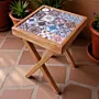 Handcrafted Small Ceramic Accent Table – Pine Wood Pattern Top - 3 kg