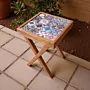 Small Ceramic Accent Table - Pine Wood Pattern Top - 33x33x44 cm thumbnail