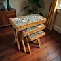Handcrafted Side Table Set – Pine Wood Ceramic Nesting Tables
