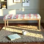 Modern Bench - Teak Wood Cushioned Fabric Seat - Kg - 42x34x121 cm thumbnail