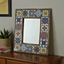 Handcrafted Small Ceramic Mirror - Pine Wood Artistic Frame - 40x48 cm thumbnail