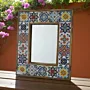 Handcrafted Small Ceramic Mirror - Pine Wood Artistic Frame - 40x48 cm thumbnail