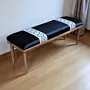 Teak Bench - Cushioned Fabric Seating - (6-8) Kg - 42x34x121 cm thumbnail