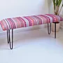 Teak Wood Bench - Cushioned Fabric Seating Style - 42x34x121 cm thumbnail