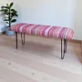 Teak Wood Bench - Cushioned Fabric Seating Style - 42x34x121 cm thumbnail