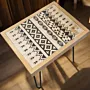 Handcrafted Rectangular Ceramic Table - Teak Wood & Iron - 44x34x50 cm thumbnail