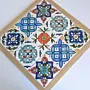 Square Ceramic Table - Teak Wood with Hand-Painted Top - 45x45x47 cm thumbnail