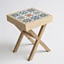 Square Ceramic Table - Teak Wood with Hand-Painted Top - 45x45x47 cm thumbnail