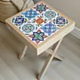 Square Ceramic Table - Teak Wood with Hand-Painted Top - 45x45x47 cm thumbnail