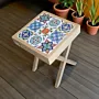 Handcrafted Square Ceramic Table – Teak Wood with Hand-Painted Top