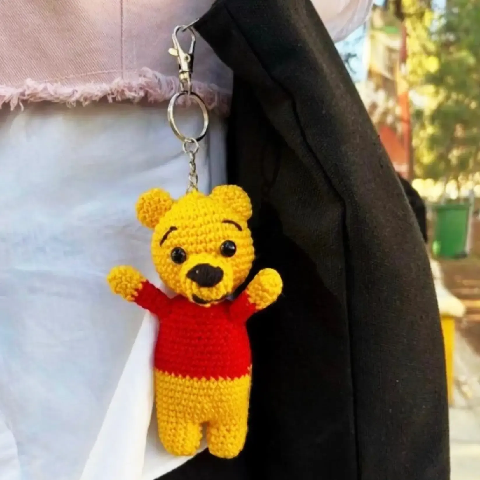 Handmade Crochet Honey Bear-Inspired Keychain in Soft Yarn