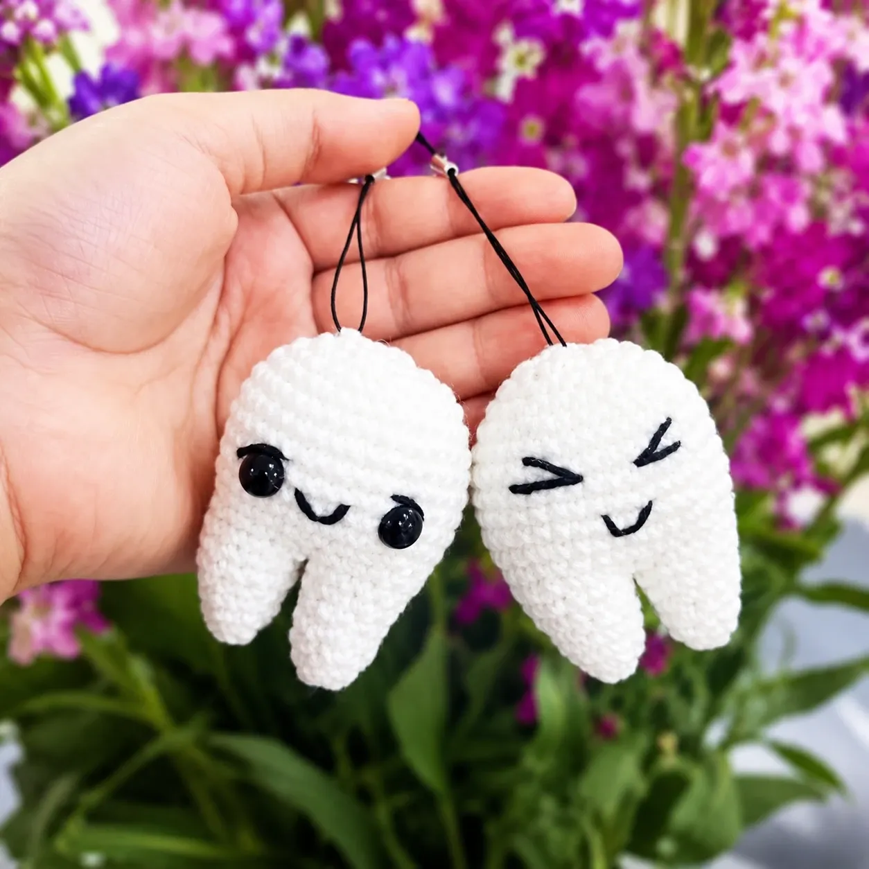 Handmade Crochet Tooth Keychain in Soft Yarn (Available in Style Options)