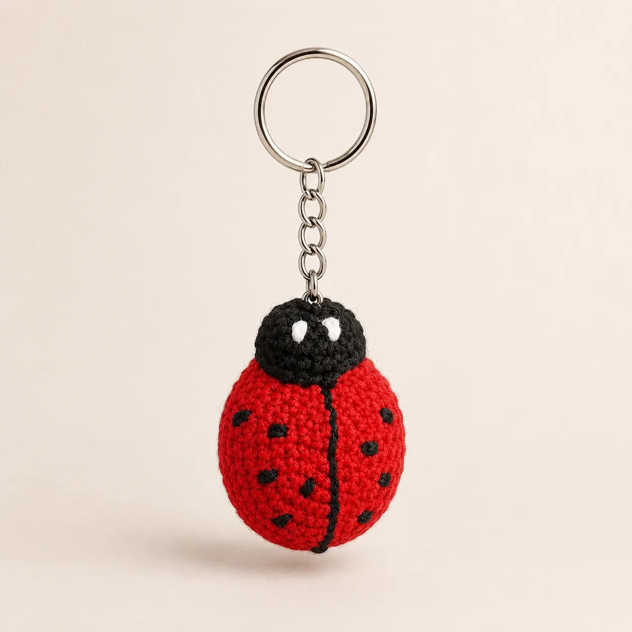Handmade Crochet Ladybug Keychain in Red and Black Yarn