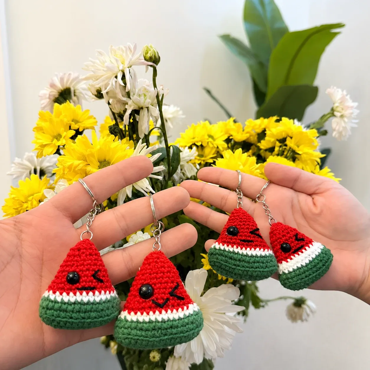 Handmade Crochet Watermelon Palestine Keychain in Soft Yarn