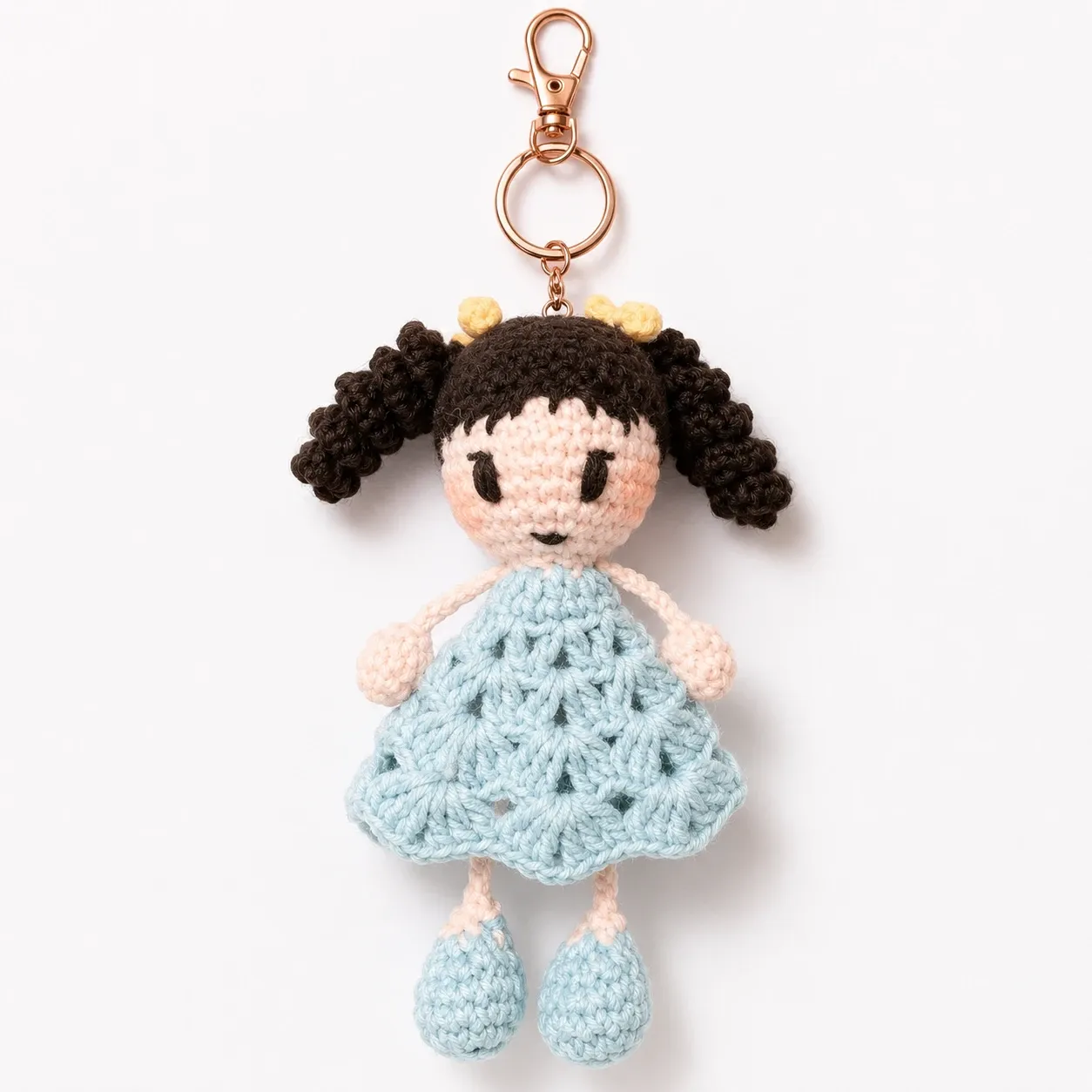 Handmade Crochet Girl Doll Keychain Style 1 in Soft Yarn