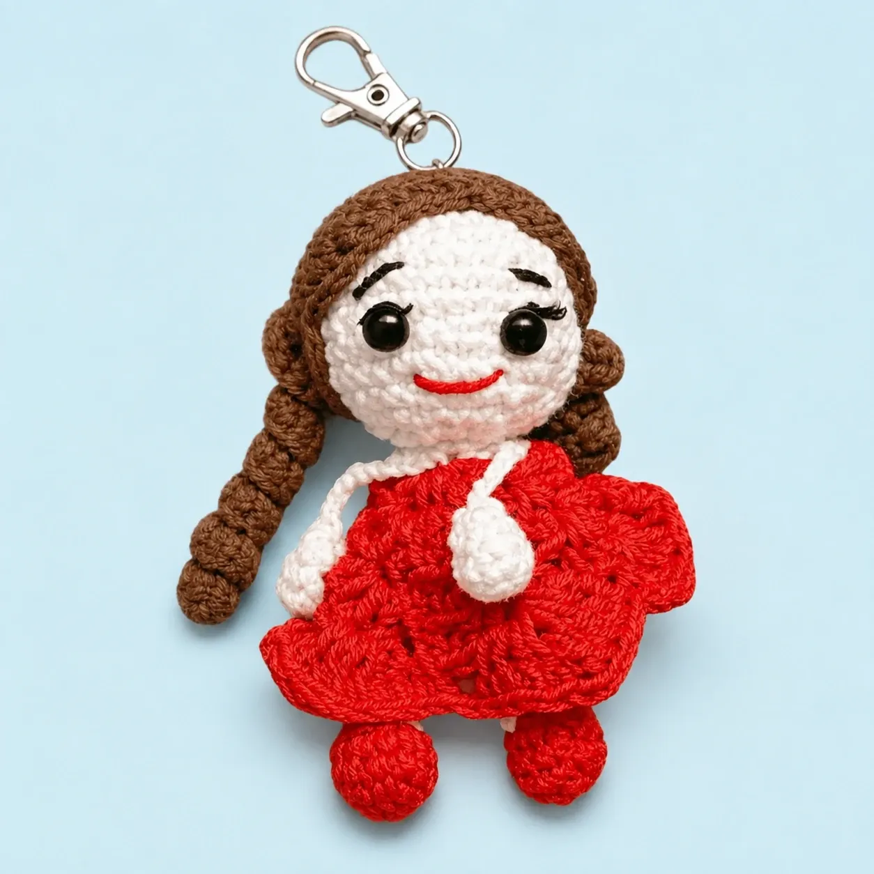Handmade Crochet Girl Doll Keychain Style 3 in Soft Yarn