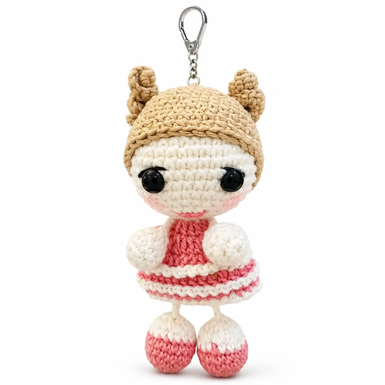 Handmade Crochet Girl Doll Keychain Style 4 in Soft Yarn