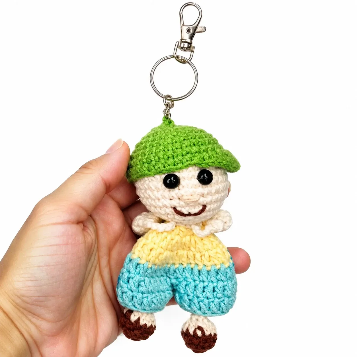 Handmade Crochet Boy Doll Keychain in Soft Yarn for Bags