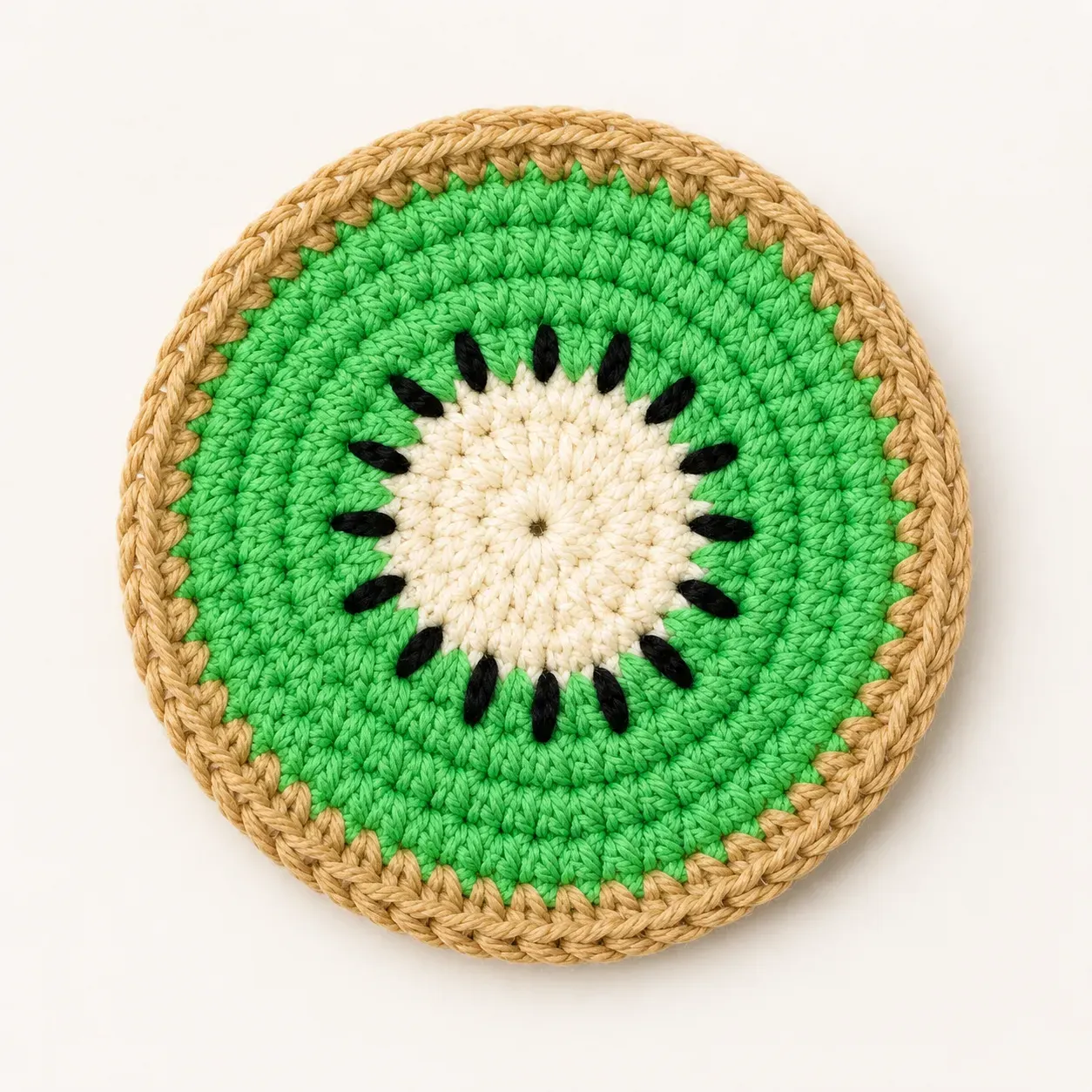 Handmade Crochet Kiwi Cup Coaster in Soft Yarn