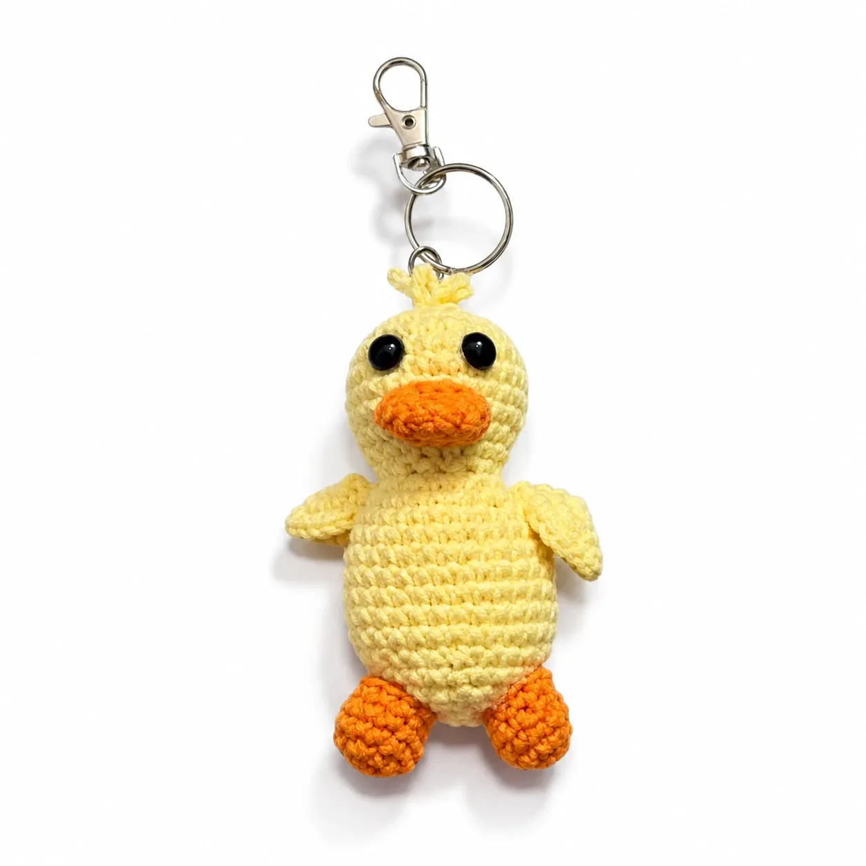Handmade Crochet Cream Duck Keychain with Orange Details