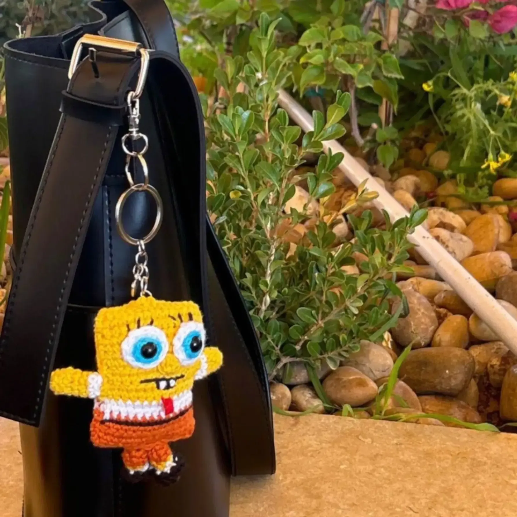 Handmade Crochet Yellow Cartoon Character Keychain in Soft Yarn