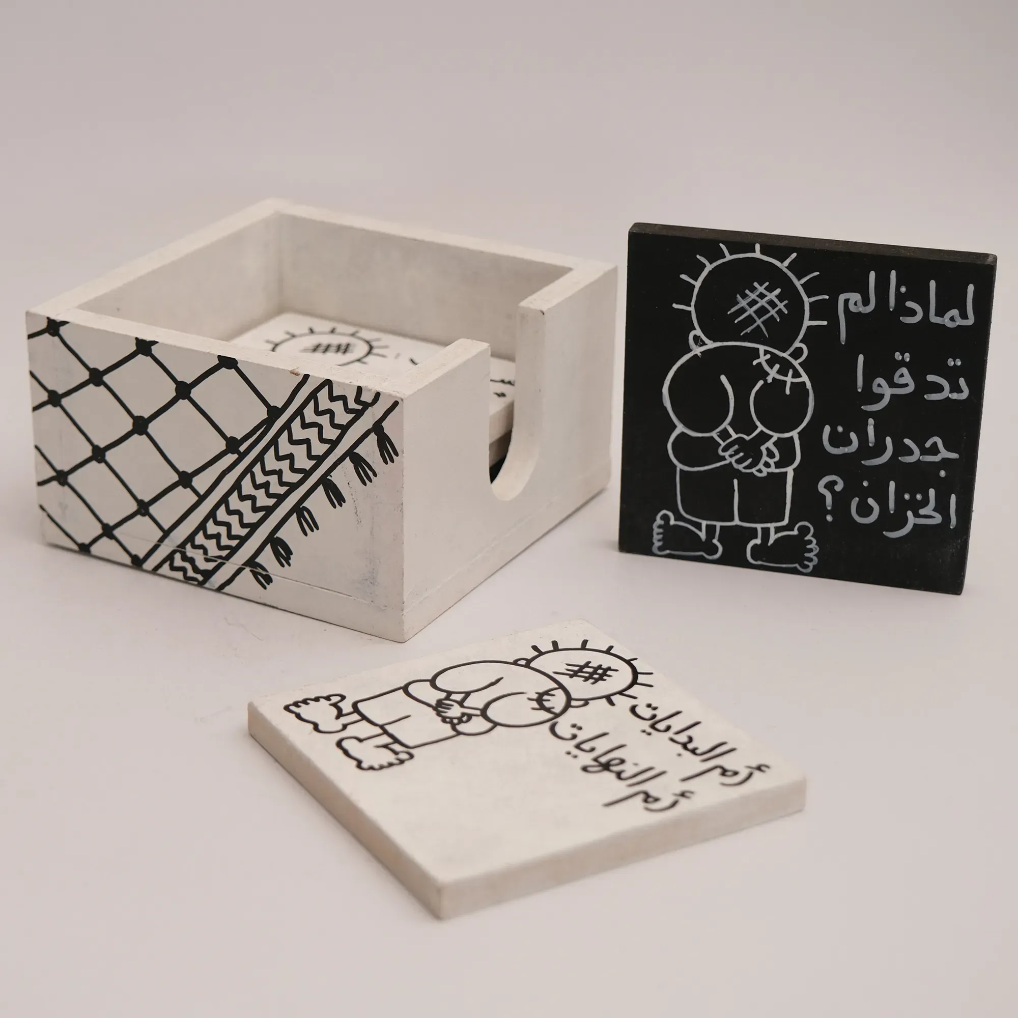 Hand Painted White Hanzala Coaster Gift Set - 12x12 cm