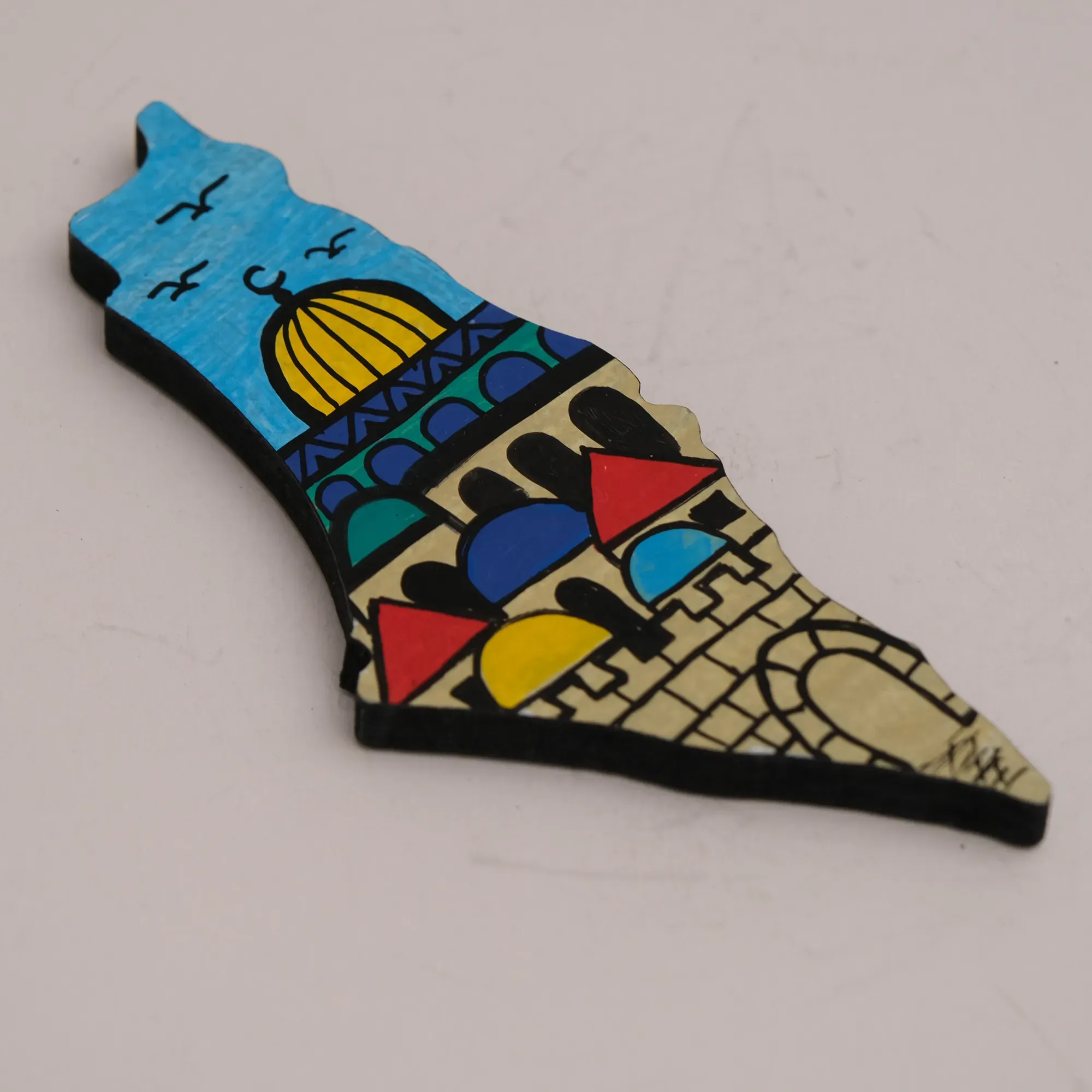 Hand Painted Blue Dome Palestine Map Fridge Magnet