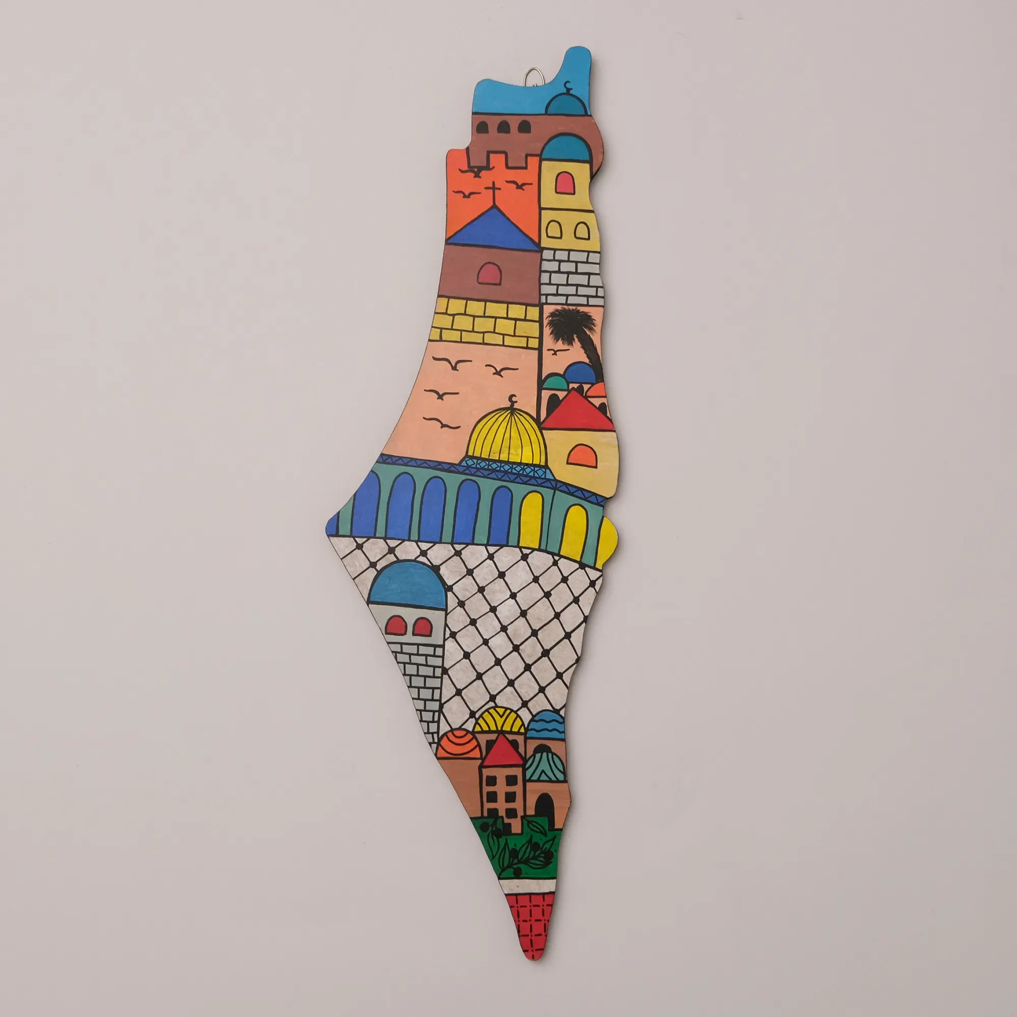 Hand Painted Layered Palestine Map MDF Wall Art - 60x25 cm