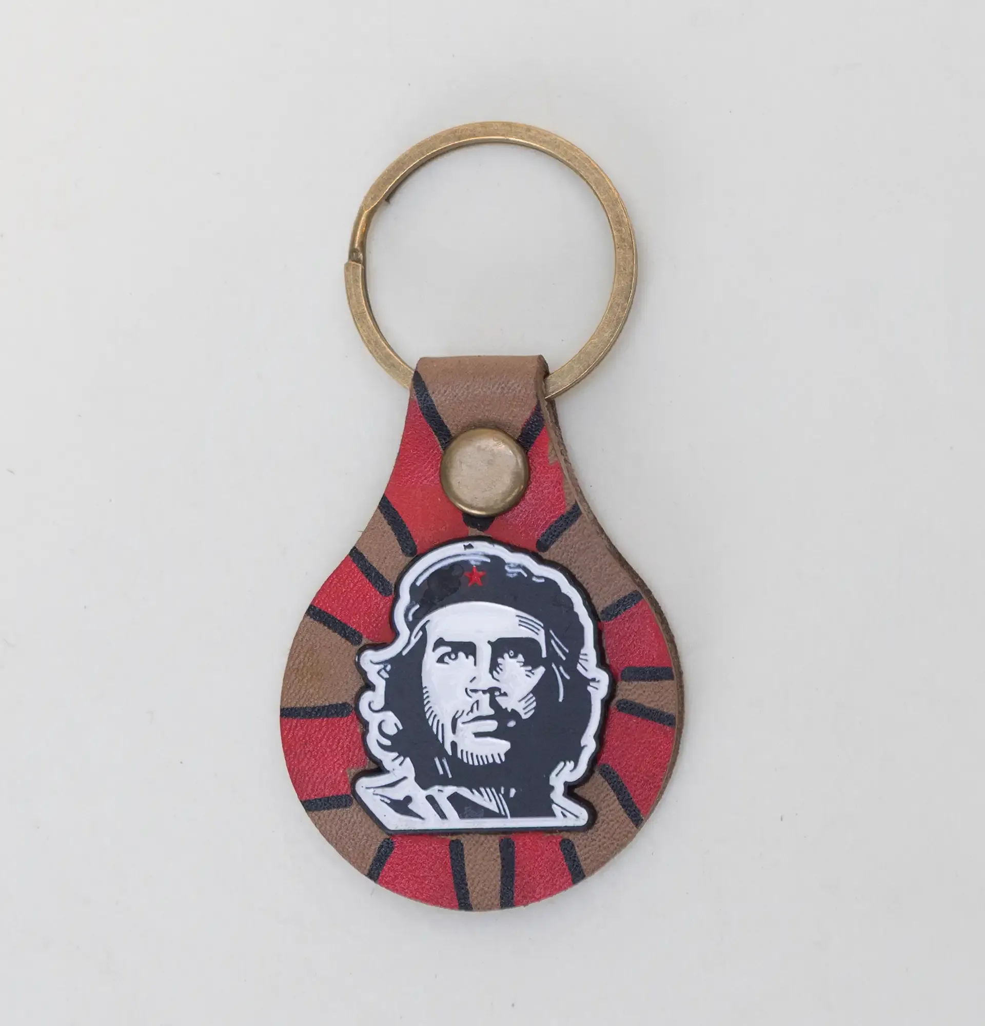 Leather Keychain with Che Guevara Portrait Handcrafted Design