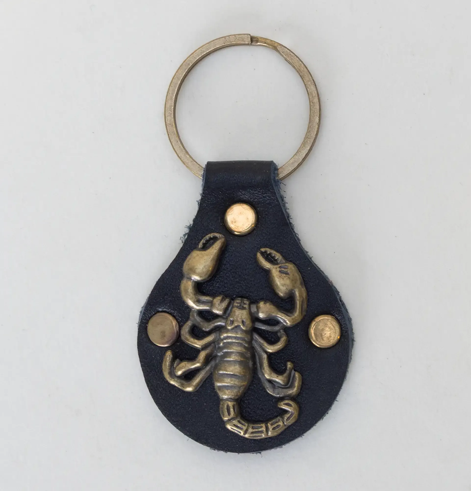 Leather Keychain with Gold Scorpion Emblem Handcrafted Design