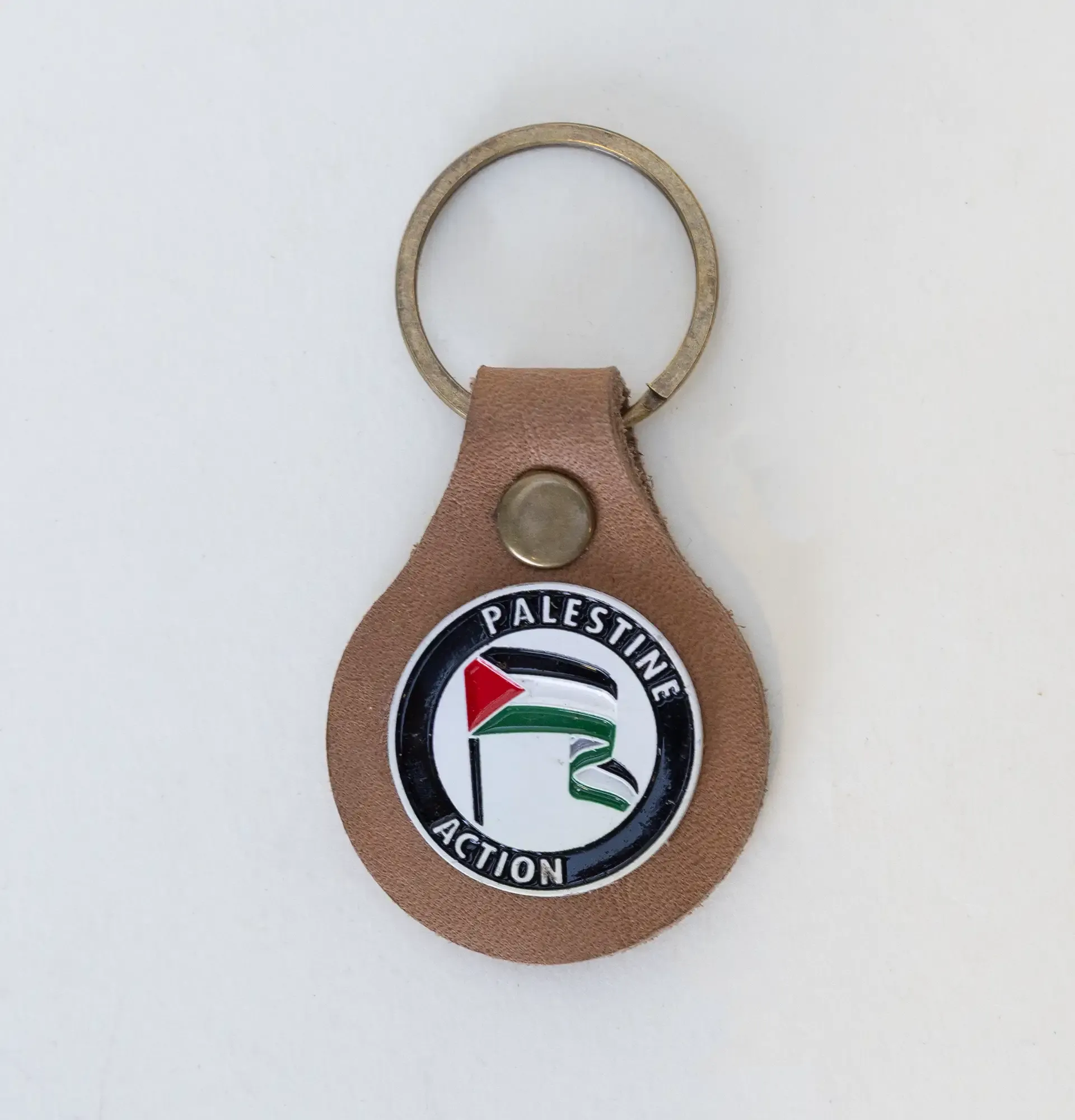 Leather Keychain with Round Palestine Emblem Handcrafted Design