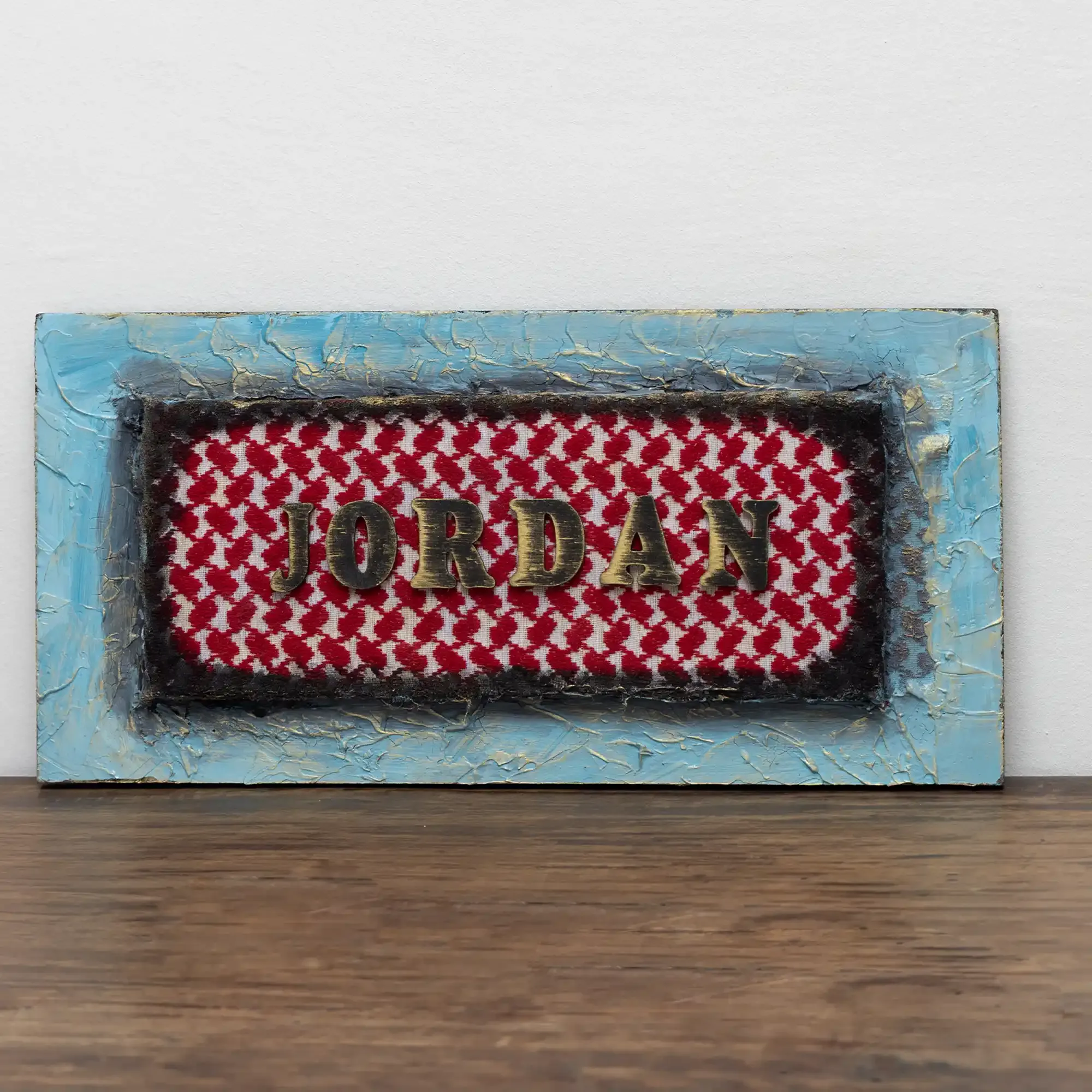 Jordanian Shemagh and Jordan Lettering Wall Key Holder 90 × 60 cm