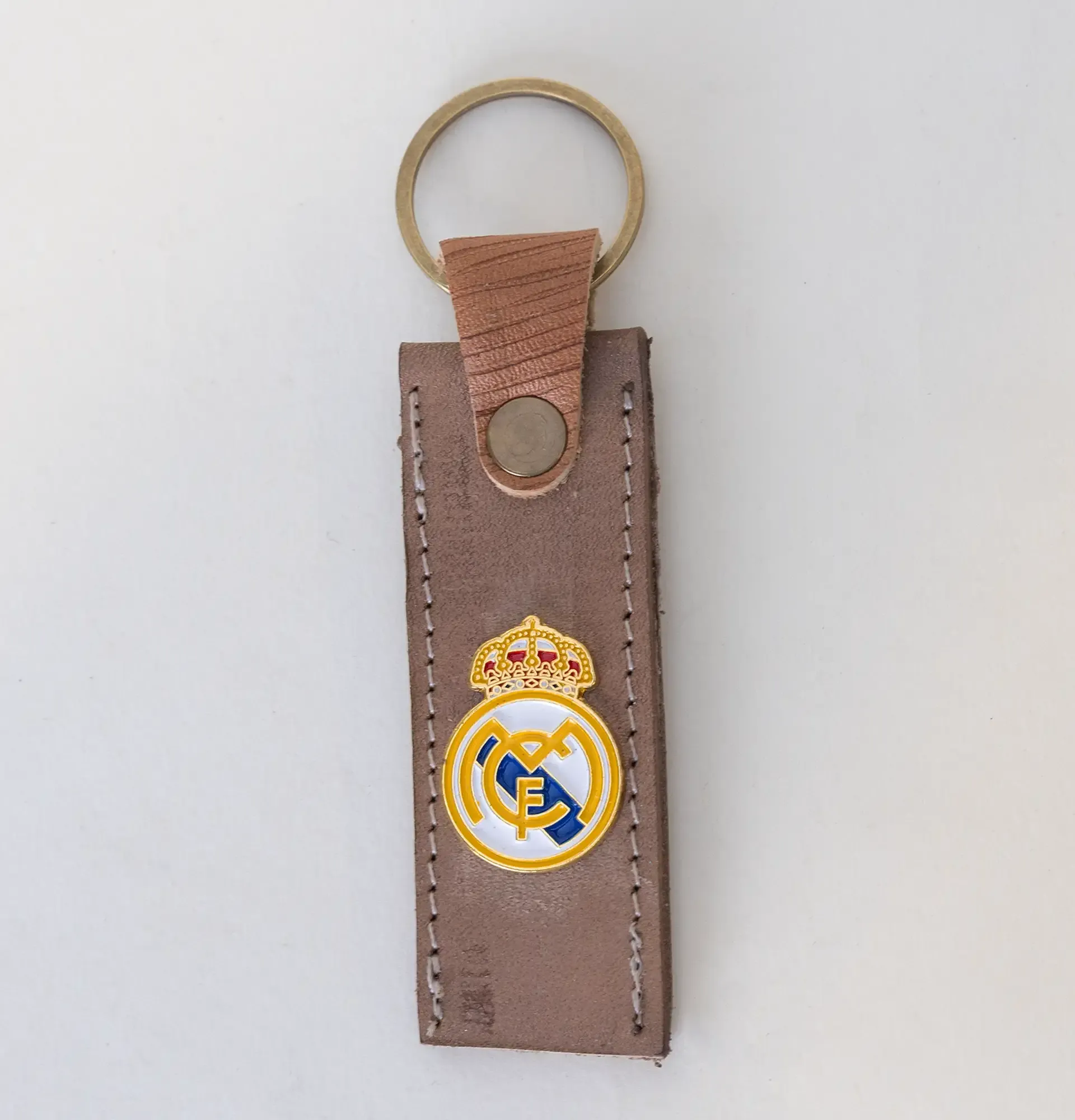 Handcrafted Leather Keychain with Real Madrid Crest on Long Tag