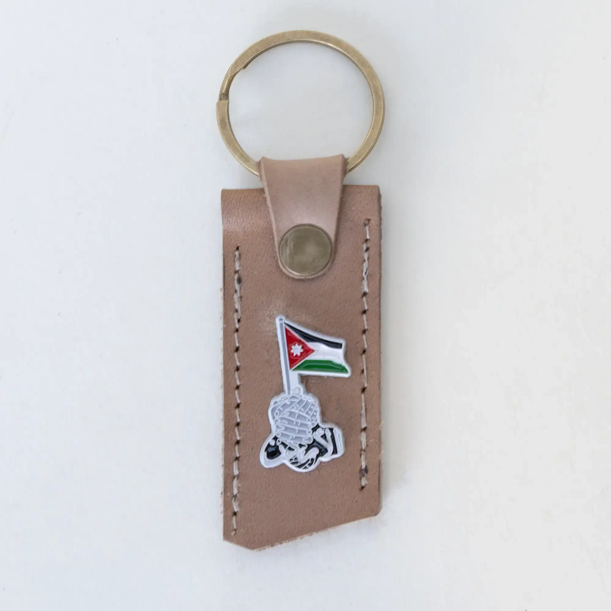 Handcrafted Leather Keychain with Jordan Flag and Raised Fist