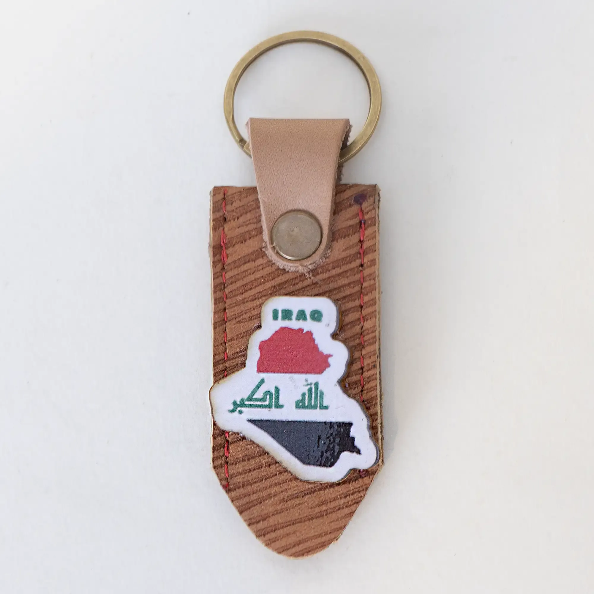 Natural Leather Keychain with Iraq Map and Flag Artisan Design