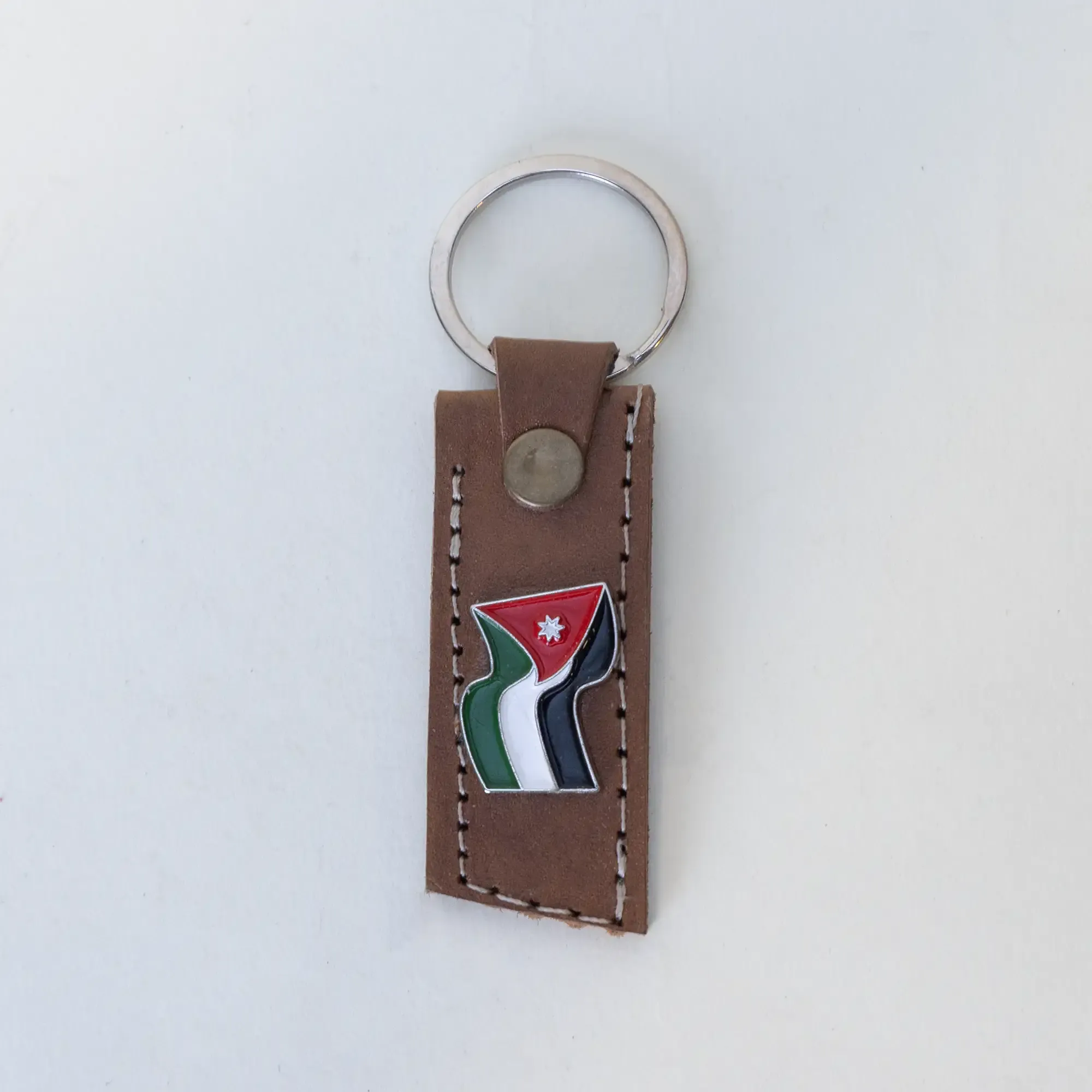 Handmade Natural Leather Keychain with Jordan Flag on Long Tag