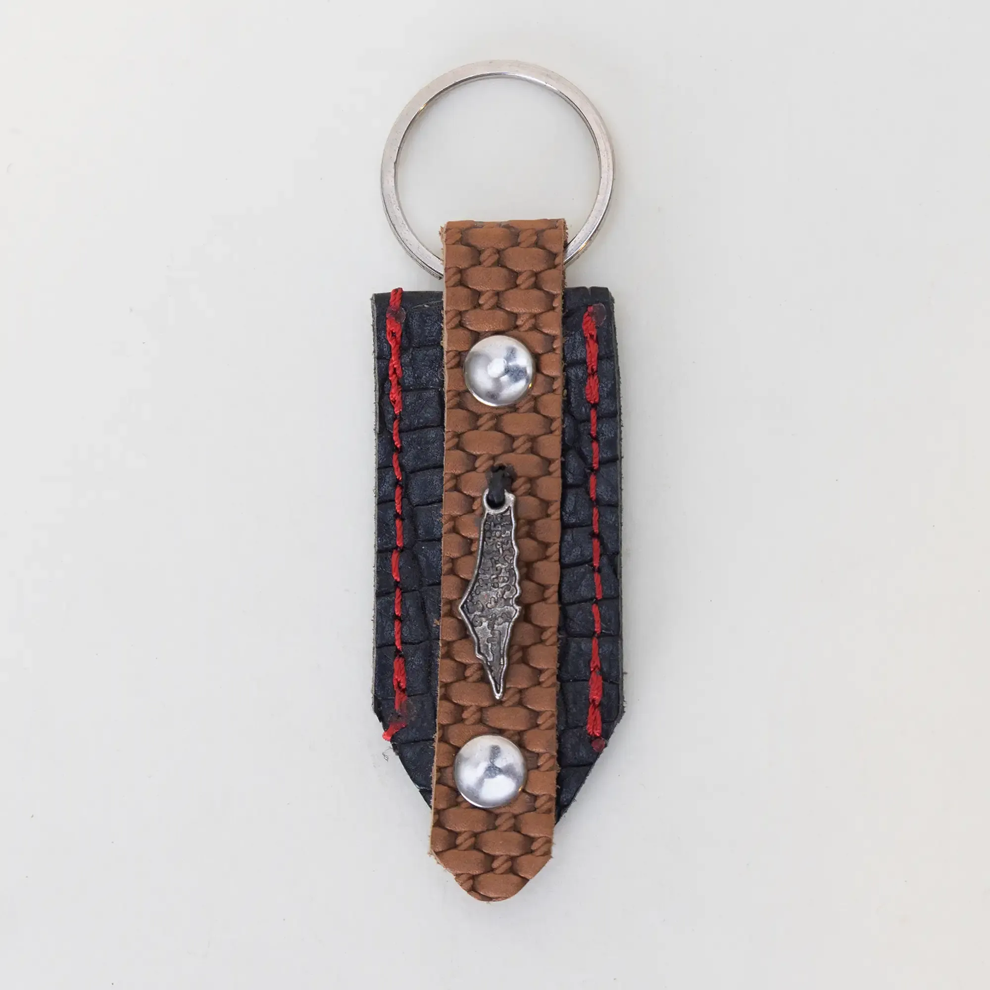 Handcrafted Leather Keychain with Braided Black and Red Leather