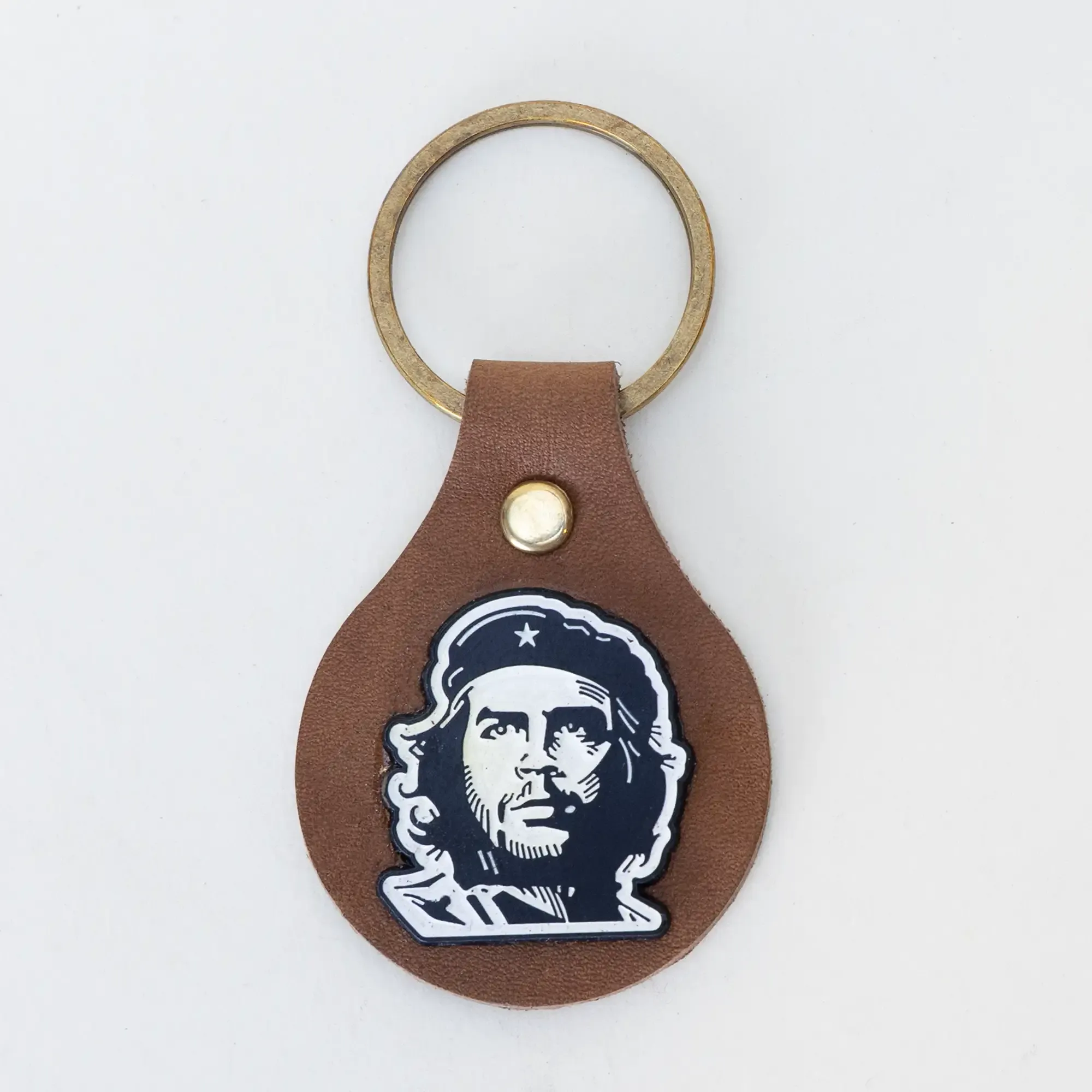 Handcrafted Leather Keychain with Che Guevara Portrait Medallion