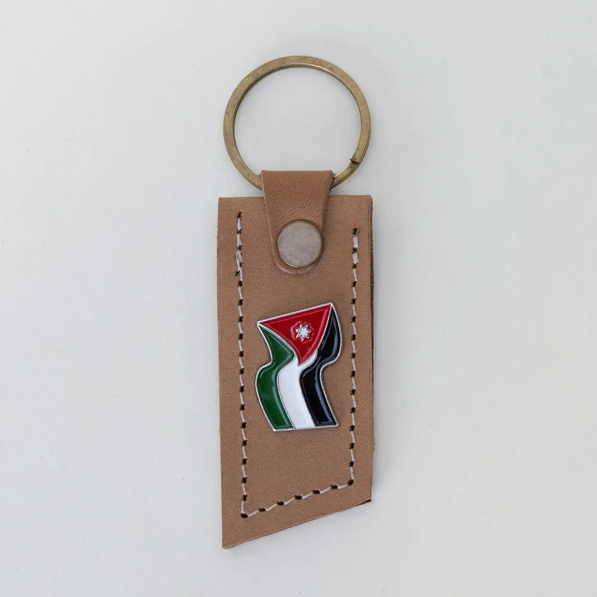 Handmade Natural Leather Keychain with Jordan Flag on Long Tag