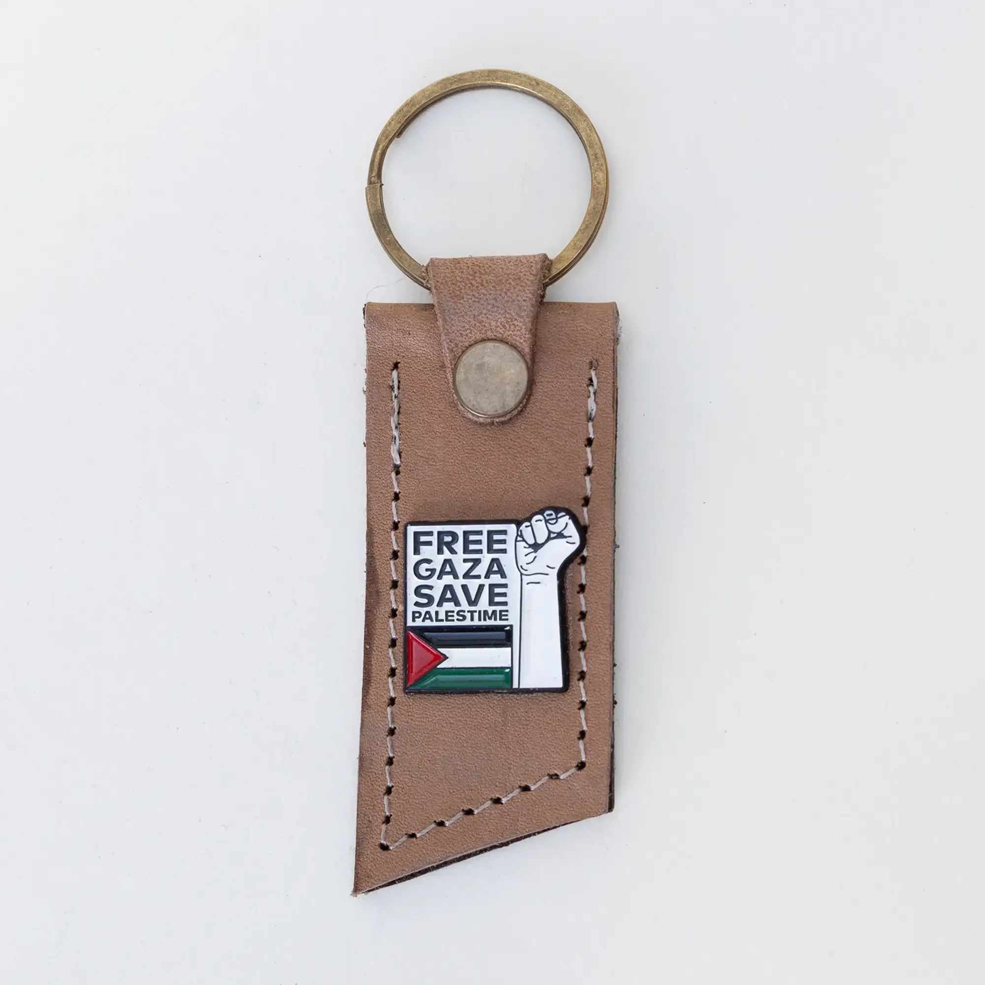 Handmade Leather Keychain with Free Gaza Save Palestine Message